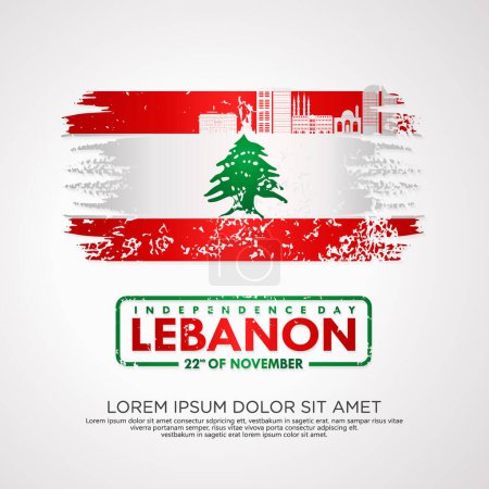 Téléchargez les illustrations : Liban Carte de vœux du jour de l'indépendance avec effet grunge et éclaboussure sur le drapeau comme symbole de l'indépendance. illustration vectorielle - en licence libre de droit