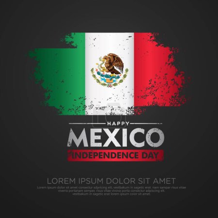 Tarjeta de felicitación del día de la independencia de México, con efecto grunge y splash en la bandera como símbolo de independencia y ciudad silueta. ilustración vectorial