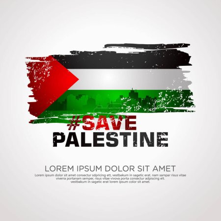 Téléchargez les illustrations : Carte de vœux de la campagne de sympathie palestinienne avec effet grunge et éclaboussure sur le drapeau comme symbole de sympathie et de ville de la silhouette. illustration vectorielle - en licence libre de droit