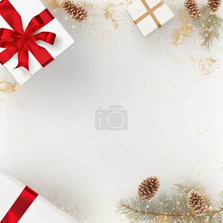 Foto de Ilustración de un fondo de Navidad, imagen superior de la mesa con regalos de Navidad envueltos - Imagen libre de derechos