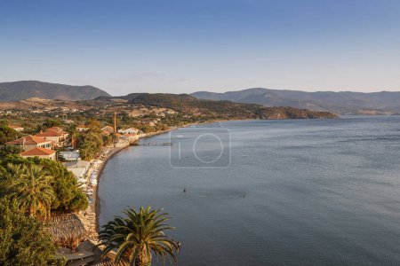 Photo for Traditional Greece. Lesvos island, view of town Molyvos (Mithymna) with old castle above - Royalty Free Image
