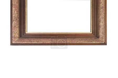 Horizontal brown wooden picture frame. Isolated over white background. close-up.