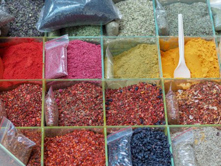 Photo for Colorful Spice Palette at a Marketplace - Royalty Free Image