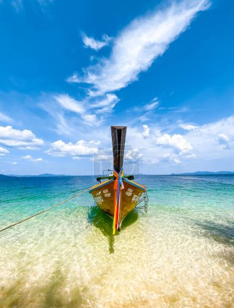 Photo for Beach view and long tail boat in Koh Kradan island in Trang, Thailand, south east asia - Royalty Free Image