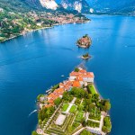 Aerial view of Isola Bella, in Isole Borromee archipelago in Lake Maggiore, Italy, Europe
