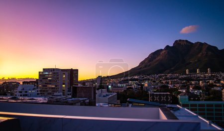 Photo for Aerial view of Cape Town city centre at sunset in Western Cape, South Africa, Africa - Royalty Free Image