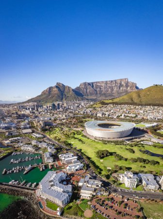 Foto de Vista aérea del Estadio de Ciudad del Cabo, Kaapstad-stadion, Green Point, en Western Cape, Sudáfrica, África - Imagen libre de derechos