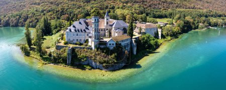 Aerial view of Abbey of Hautecombe, or Abbaye dHautecombe, in Savoie, France, Europe