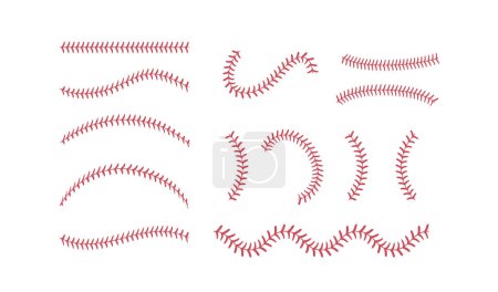 Illustration for Softball laces set. Baseball ball stripes. Softball Stitches. Vector illustration - Royalty Free Image