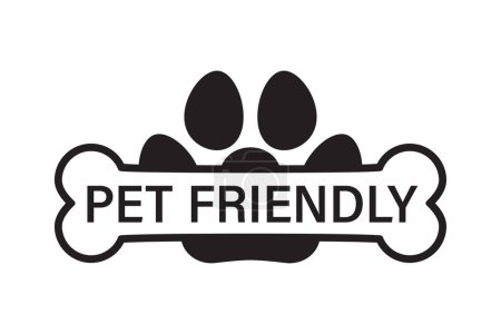 Illustration for Pet friendly banner. Paw print and bone over it. Dog bone. Vector illustration - Royalty Free Image