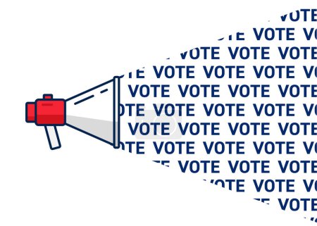 Loudspeaker with voting agitation message. American presidential elections campaign illustration. Megaphone banner. Vector illustration