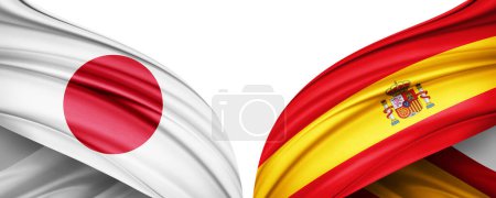 Foto de Japón y España Banderas de los países en el campeonato mundial de fútbol 2022 en Qatar-3D ilustración. - Imagen libre de derechos