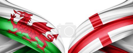 Photo for Wales and England Flags of the countries in the 2022 soccer world championship in Qatar-3D illustration - Royalty Free Image