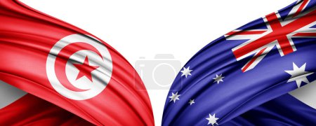 Foto de Túnez y Australia Banderas de los países en el campeonato mundial de fútbol 2022 en Qatar-3D ilustración - Imagen libre de derechos