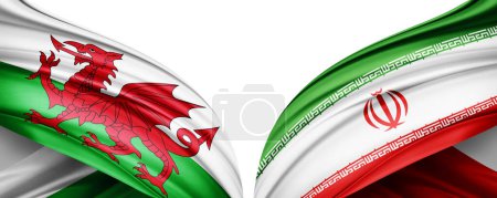 Foto de Gales e Irán Banderas de los países en el campeonato mundial de fútbol 2022 en Qatar-3D ilustración. - Imagen libre de derechos