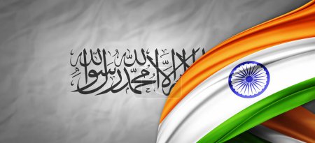 Photo for Afghanistan Islamic Emirate flag and India flag of silk-3D illustration - Royalty Free Image