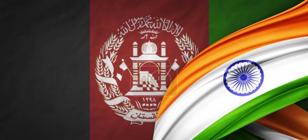 Foto de Bandera de Afganistán y bandera de la India de seda-3D ilustración - Imagen libre de derechos