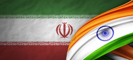 Iranische Flagge und indische Flagge mit seidener 3D-Illustration