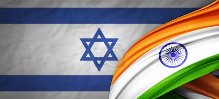 Téléchargez les photos : Drapeau d'Israël et drapeau de l'Inde de soie-Illustration 3D - en image libre de droit