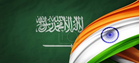 Téléchargez les photos : Drapeau de l'Arabie Saoudite et drapeau de l'Inde de soie-illustration 3D - en image libre de droit