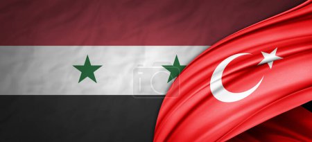 Foto de Bandera de Siria y Turquía de seda-3D ilustración - Imagen libre de derechos