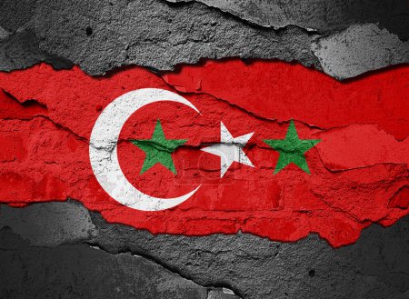 Téléchargez les photos : Syria and Turkey flag painted on an old wall background-3D illustration - en image libre de droit