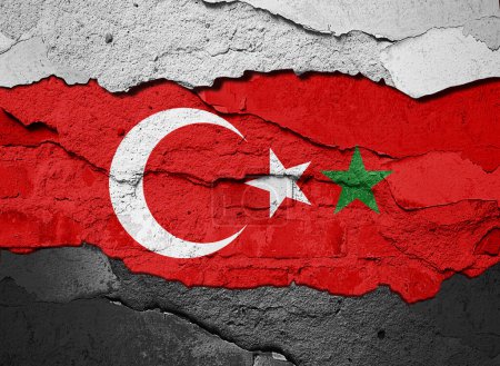 Foto de Syria and Turkey flag painted on an old wall background-3D illustration - Imagen libre de derechos