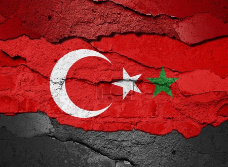 Photo for Syria and Turkey flag painted on an old wall background -3D illustration - Royalty Free Image