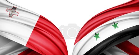 Téléchargez les photos : Syria and Malta flags of silk -3D illustration - en image libre de droit