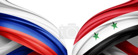 Téléchargez les photos : Syrie et Russie drapeaux de soie illustration 3D - en image libre de droit