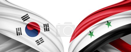 Téléchargez les photos : Syrie et Corée du Sud drapeaux de soie illustration 3D - en image libre de droit