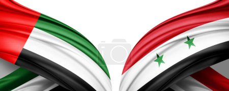 Téléchargez les photos : Syrie et Émirats arabes unis drapeaux de soie illustration 3D - en image libre de droit