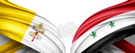 Téléchargez les photos : Syria and Vatican City flags of silk -3D illustration.jpg - en image libre de droit
