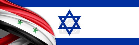 Téléchargez les photos : Syria and Israel flags of silk -3D illustration - en image libre de droit