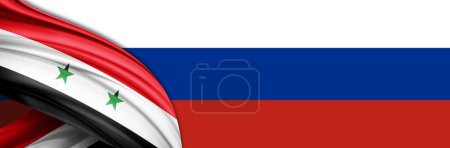 Téléchargez les photos : Syrie et Russie drapeaux de soie illustration 3D - en image libre de droit