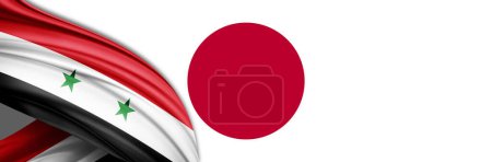 Téléchargez les photos : Syria and Japan flags of silk -3D illustration - en image libre de droit