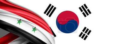 Téléchargez les photos : Syria and South Korea flags of silk -3D illustration - en image libre de droit