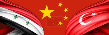 Photo for Syria, Turkey and China flags of silk -3D illustration.j - Royalty Free Image