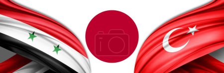 Foto de Banderas de Siria, Turquía y Japón de seda-3D ilustración - Imagen libre de derechos