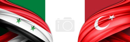 Foto de Banderas de Siria, Turquía e Italia de seda-3D ilustración - Imagen libre de derechos