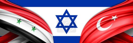 Téléchargez les photos : Syrie, Turquie et Israël drapeaux de soie illustration 3D - en image libre de droit