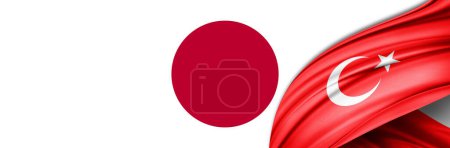 Téléchargez les photos : Turquie et Japon drapeaux de soie illustration 3D - en image libre de droit