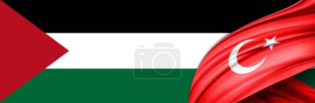 Téléchargez les photos : Turkey and Palestine flags of silk -3D illustration - en image libre de droit