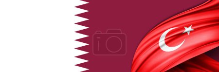 Téléchargez les photos : Turkey and Qatar flags of silk -3D illustration - en image libre de droit