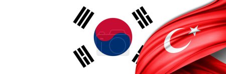 Foto de Banderas de Turquía y Corea del Sur de seda - Ilustración 3D - Imagen libre de derechos