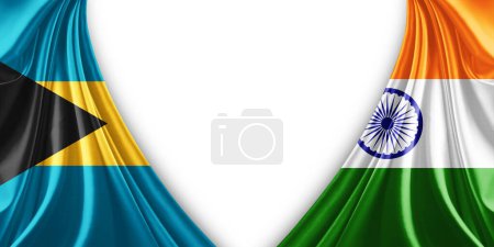 Foto de Bandera de Bahamas y bandera de la India de seda y fondo blanco-3d ilustración - Imagen libre de derechos