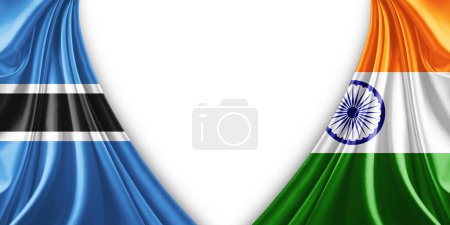 Téléchargez les photos : Drapeau du Botswana et drapeau de l'Inde en soie et fond blanc illustration 3d - en image libre de droit