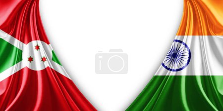 Foto de Bandera de Burundi y bandera de la India de seda y fondo blanco-3d ilustración - Imagen libre de derechos