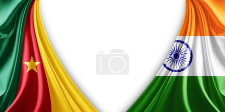 Téléchargez les photos : Drapeau du Cameroun et de l'Inde drapeau de soie et fond blanc-illustration 3d - en image libre de droit