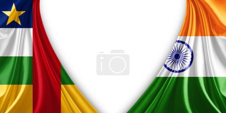 Foto de Central African Republic fag and and India flag of silk and white background-3d illustration - Imagen libre de derechos